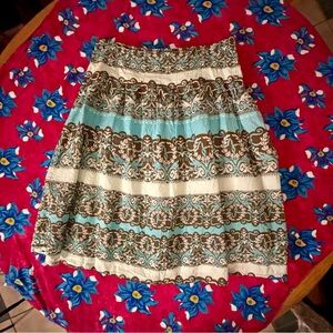 Mac & Jac Teal & Brown Vintage Boho Midi Skirt Lined w/ Side Zip Darted Waist 🩵🤎